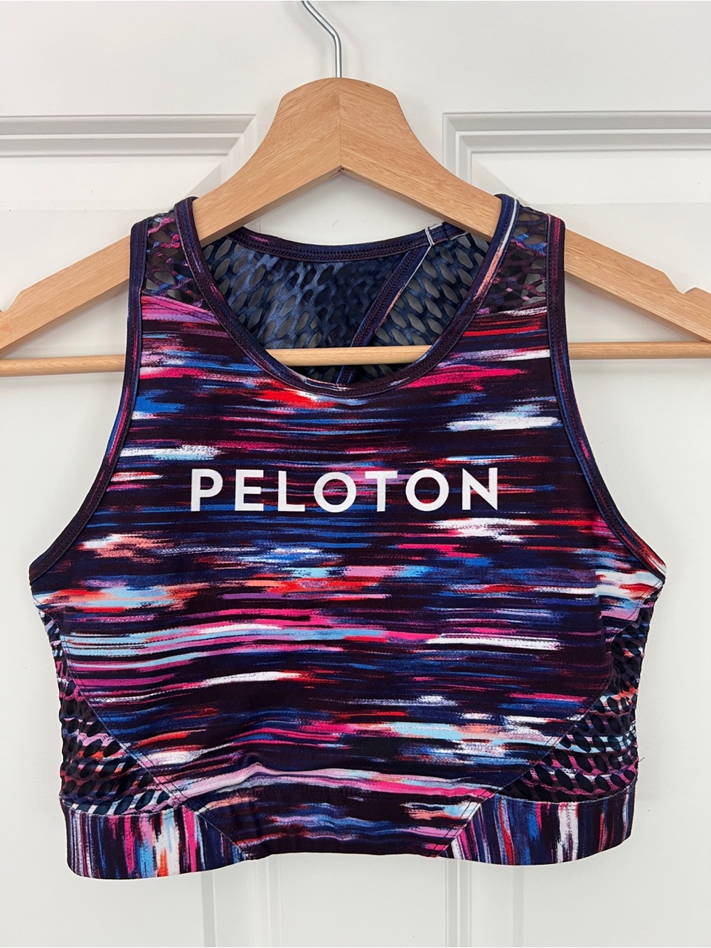 Peloton Multicolor Racerback Crop Tank — Navy, Pink & Blue
